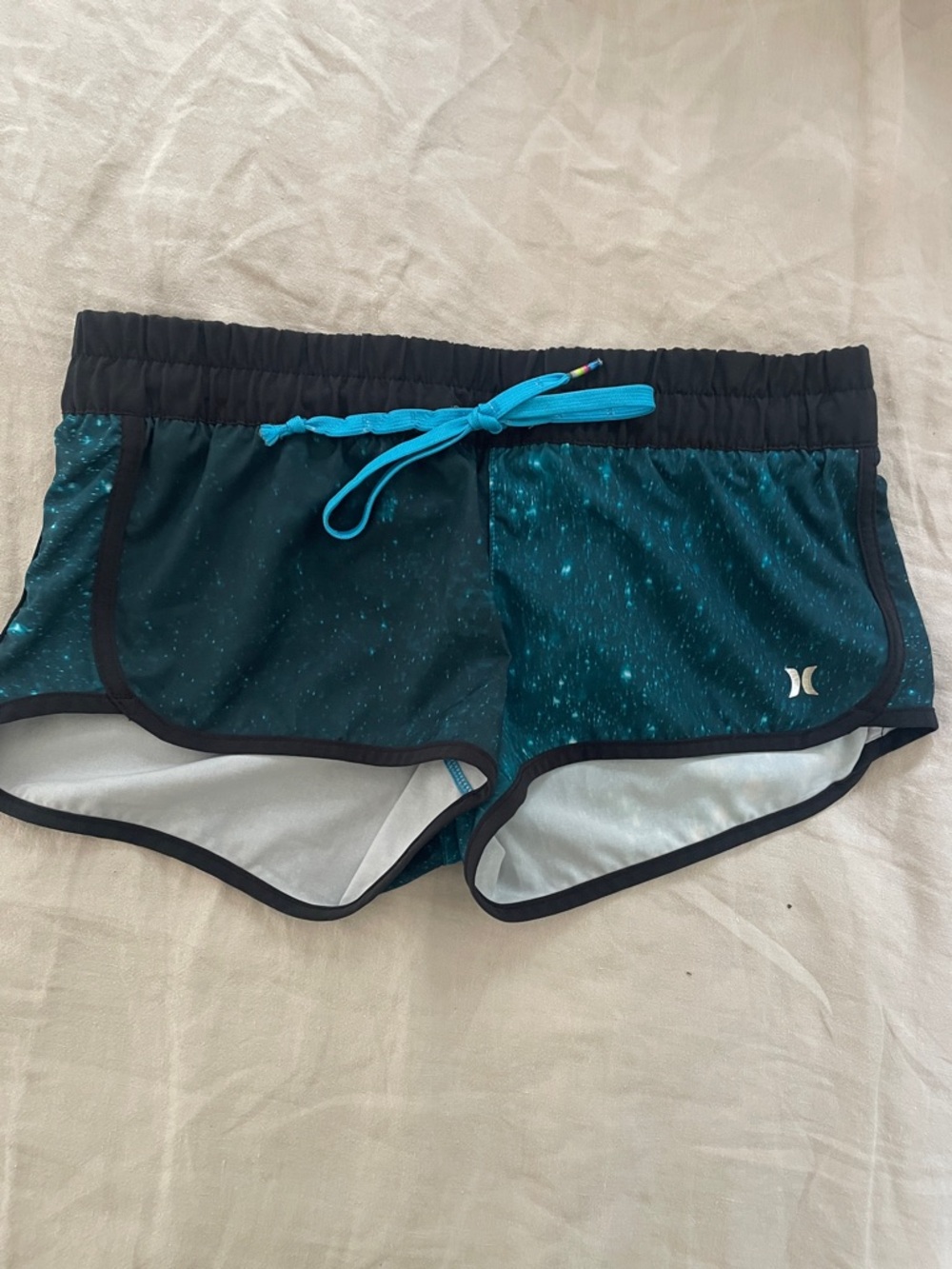Hurley Dark Teal Galaxy Print Athletic Shorts with Black Waistband